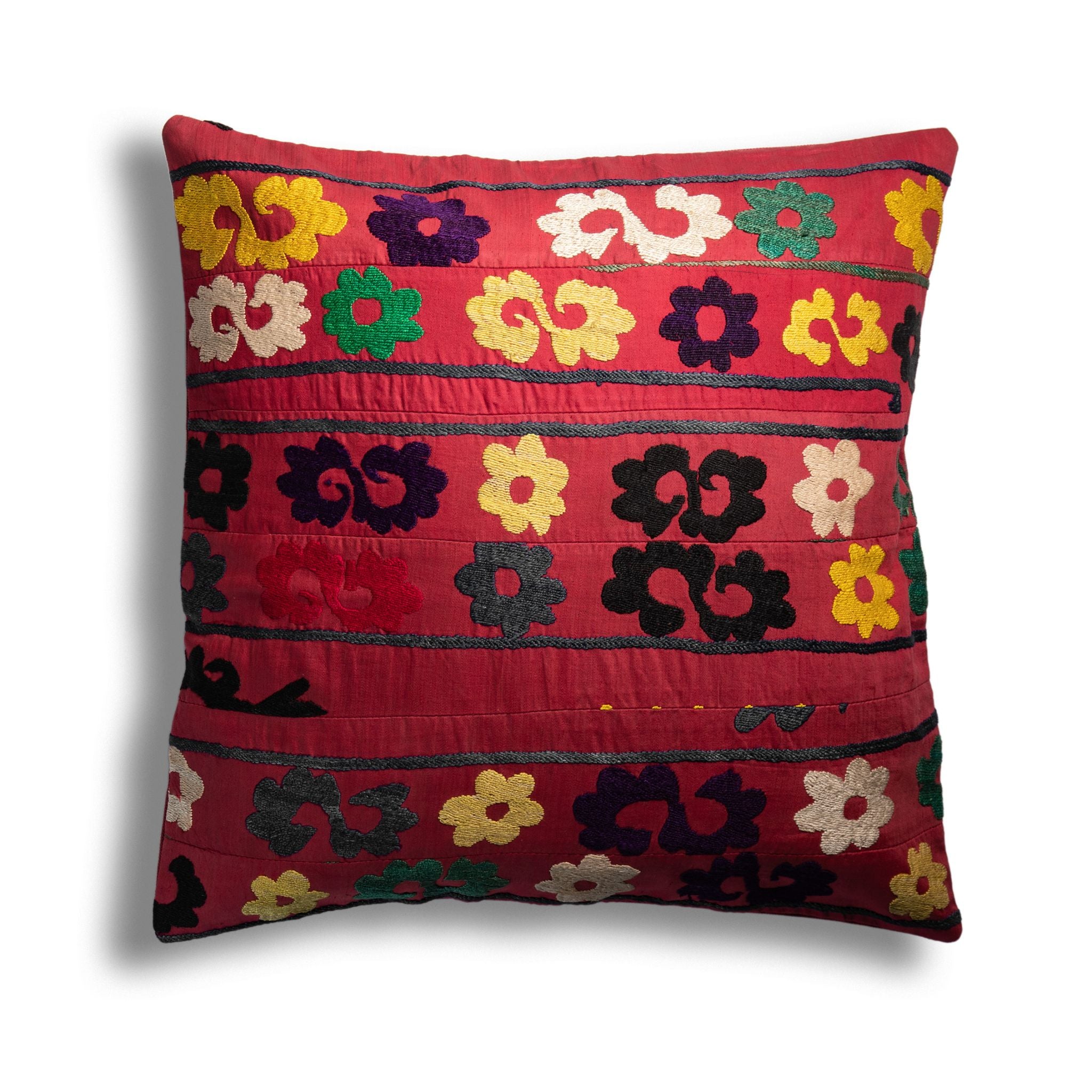 Traditional Flower & Leaf Motif Hand Embroidered Cushion Cover - Turkish Bath & Home