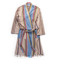 Multi-striped linen pestamel robe from Turkish Bath & Home featuring a relaxed fit and lightweight, breathable fabric.