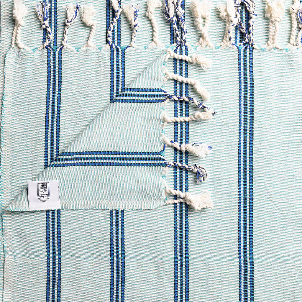 Summer Blue Vertical Stripe Flat Weave Towels