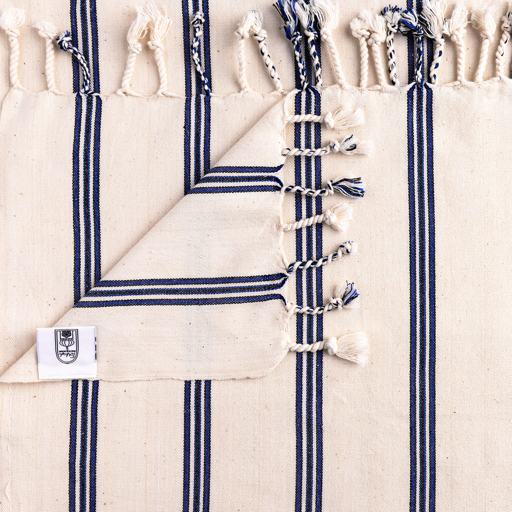 Summer Blue Vertical Stripe Flat Weave Towels