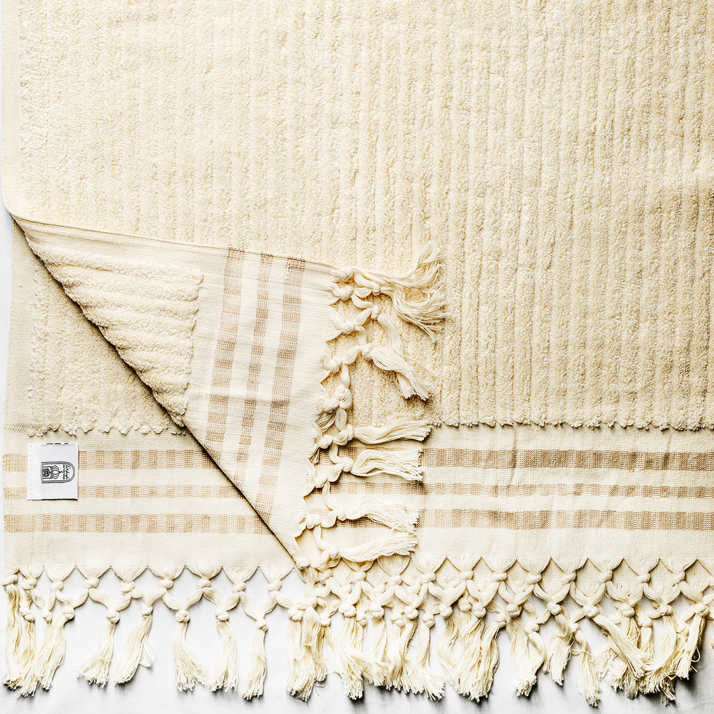 Medium size ecru thick handwoven organic cotton towels