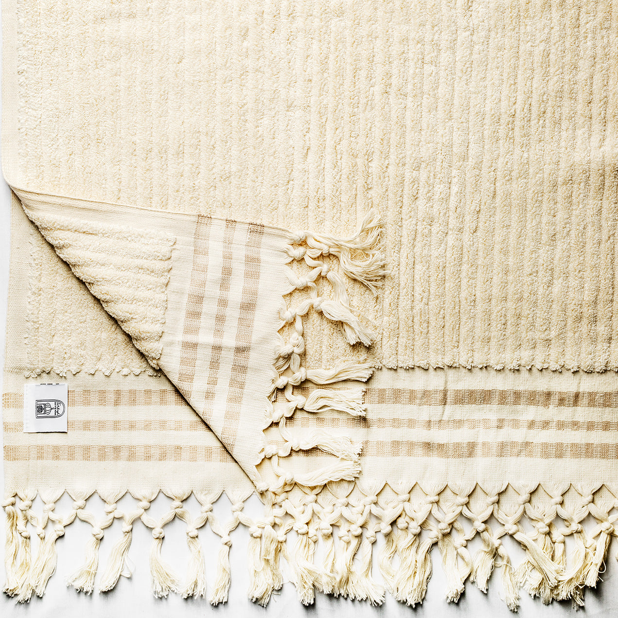 Medium size ecru thick handwoven organic cotton towels