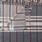 Turkish Bath & Home striped check lightweight towel with chocolate and beige tones, soft and absorbent for bath or beach use.
