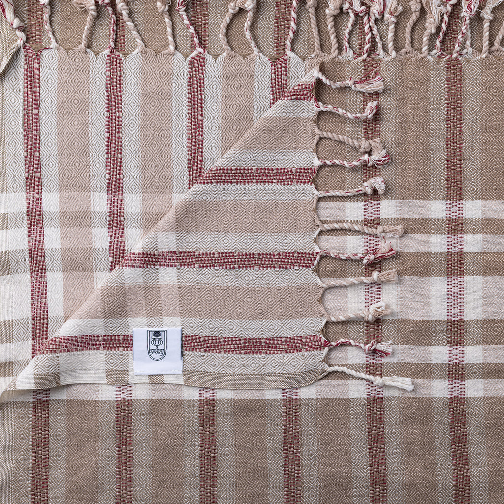 Turkish Bath & Home striped check lightweight towel in ecru, featuring a soft, absorbent design perfect for everyday use.