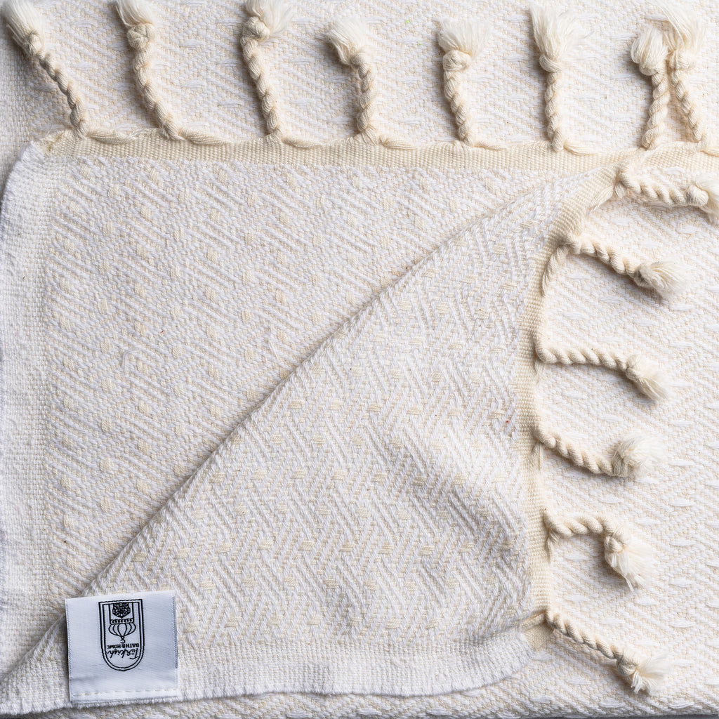 Cream Dot Hand towel with tassels