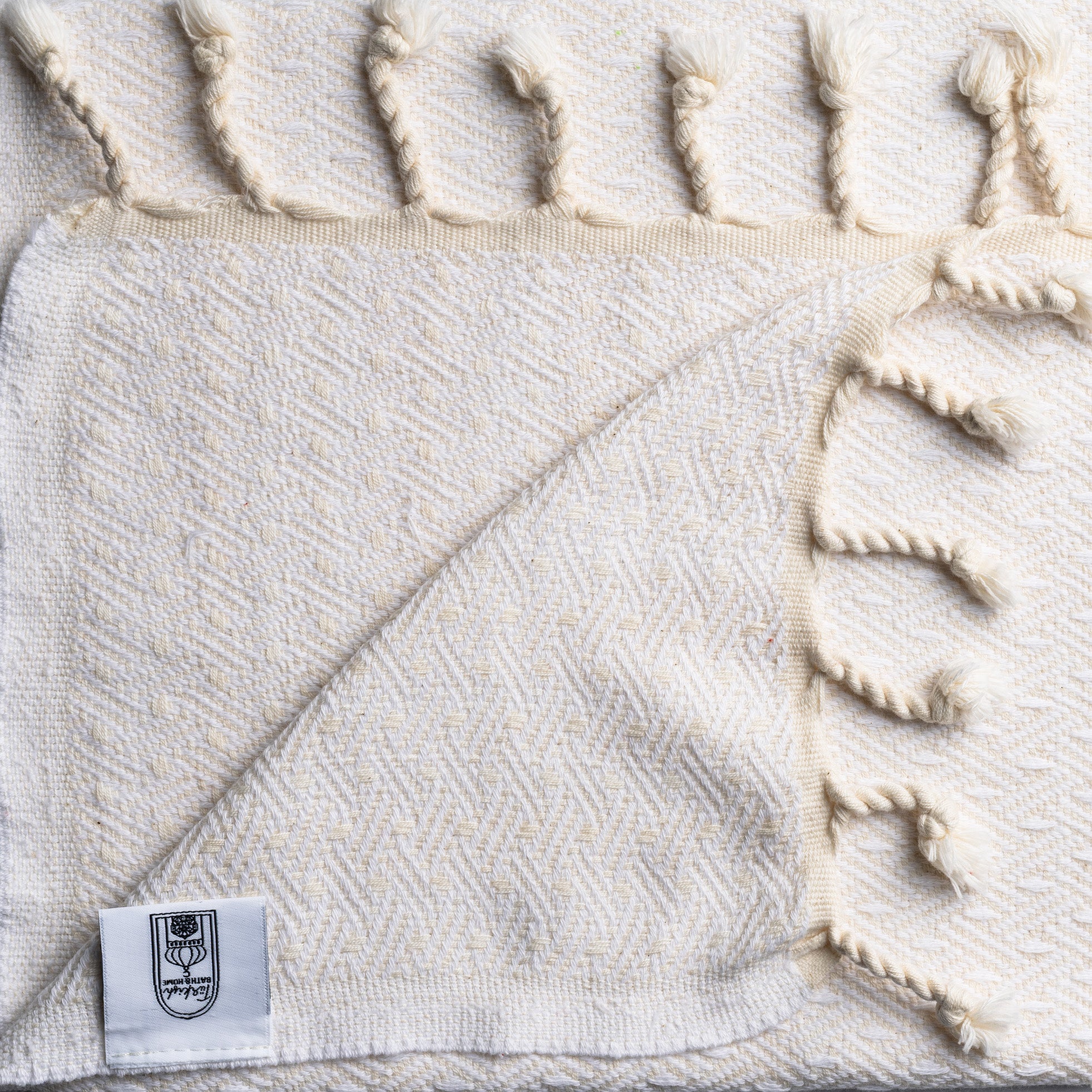 Cream Dot Hand towel with tassels
